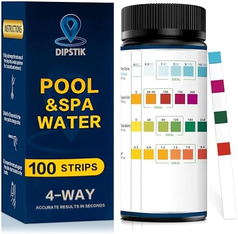 Pool Test Strips, 100 Strips Pool and Hot Tub Test Strips by DIPSTIK