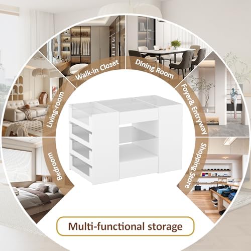 LIVAUVEAD Closet Island with 12 Drawers, Glass Top & Display Shelves - Image 6