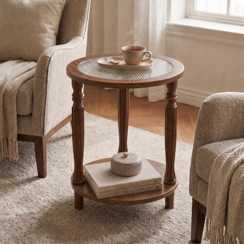 Walnut Brown Round 2‑Tier French Vintage End Table - Image 3