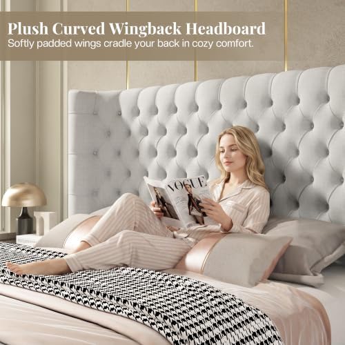 Jocisland King Size Bed Frame Upholstered Sleigh Headboard&Footboard - Image 4