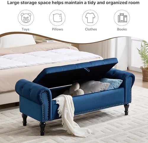 Storage Bench for Bedroom, Velvet Queen Size Benches - Image 4