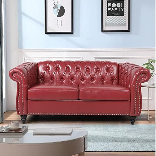 LEVNARY Leather Sofa, Chesterfield Tufted Upholstered 2 Seater Couch, Modern by LEVNARY