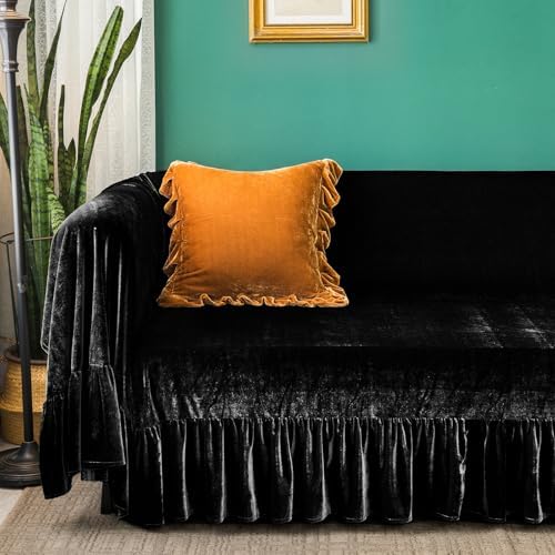 GLORY SEASON Velvet Sofa Cover Soft Decorative Luxurious Solid Exquisite Ruffle - Image 3