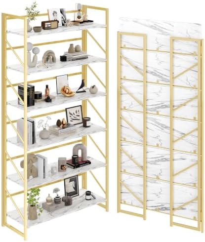 JSB 6 Tier No Assembly Folding Bookshelf, 30.7" Wide Foldable Storage Bookcase by HomeFurniture