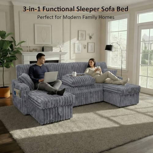 KCGKCG 104" U Shaped Sleeper Sofa Bed, Pull Out Couches - Image 6