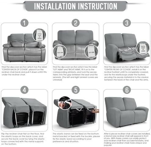 TAOCOCO Stretch Loveseat Recliner Covers 6 Piece, Dusty Grey - Image 6