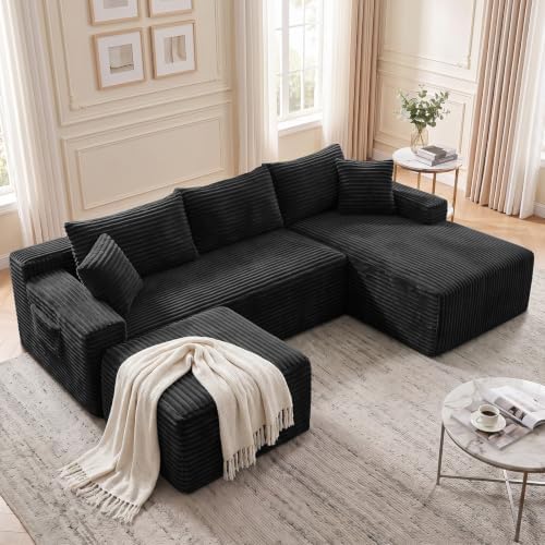 Boneless Couch, U-Shape Corduroy Sectional Sofa by Garaneeds