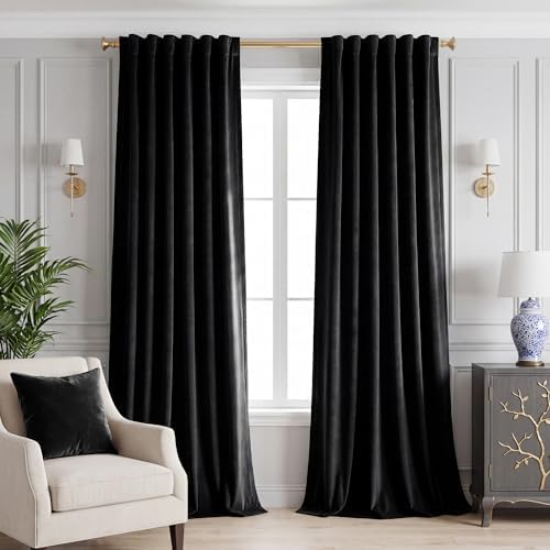 StangH Blackout Black Velvet Curtains Extra Long Theater by StangH