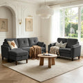 3 Piece Sectional Sofa Set, 3 Seat Couch & Loveseat & Ottoman, Dark Grey by Portaforta