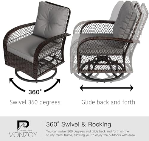 Patio Furniture Set 3 Pieces, Outdoor Swivel Glider Rocker Bistro Set - Image 3