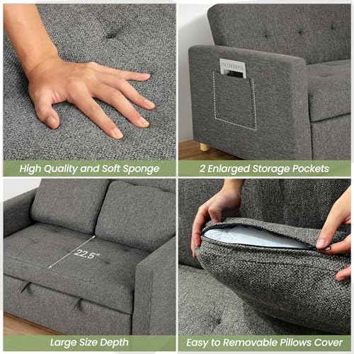 SEJOV Loveseat Sleeper, 3-in-1 Convertible Sofa Bed Pull Out, Dark Gray - Image 6