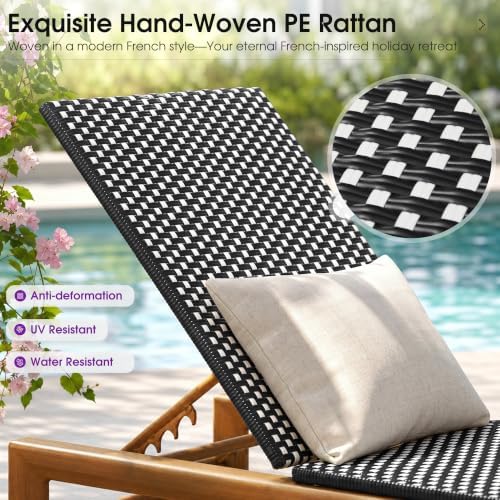 PURPLE LEAF Outdoor Chaise Lounge Extra Wide French Rattan Set of 2 - Image 4