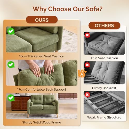 VINGLI 47" Green 2 Seater Chenille Sofa - Image 4