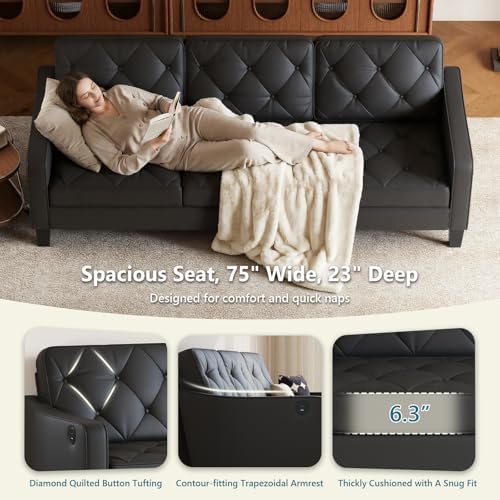 3-Piece Black Leather Sofa Living Room Set - Image 3