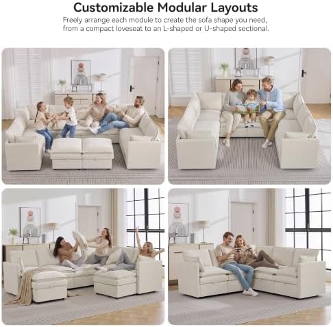 105" Beige Modular Storage Sofa, U Shaped Chenille Couch - Image 6