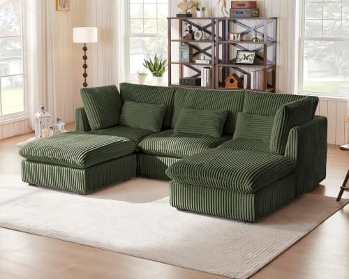 115" Oversize Corduroy Modular Sectional Sofa Couches by CHICHOUSE