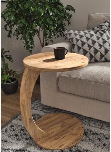 C Shaped End Table for Couch Small Places, Faux Marble Engineered Wood Space by Furpinea-HandmadewithLove