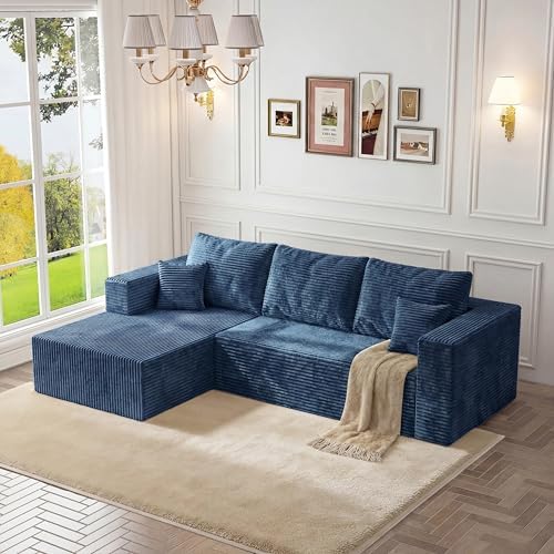 92.5" Modualr Sectional Sofa, L-Shape Corduroy Sectional Cloud Couch by ICCEQUEEFURNITURE