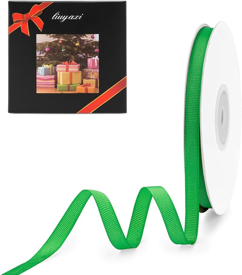 LIUYAXI 3/8" X 50 Yards Solid Green Grosgrain Ribbon, Perfect for Crafts, Wedding Decor, DIY Hair Accessories, Sewing, Gift Package Wrapping and More