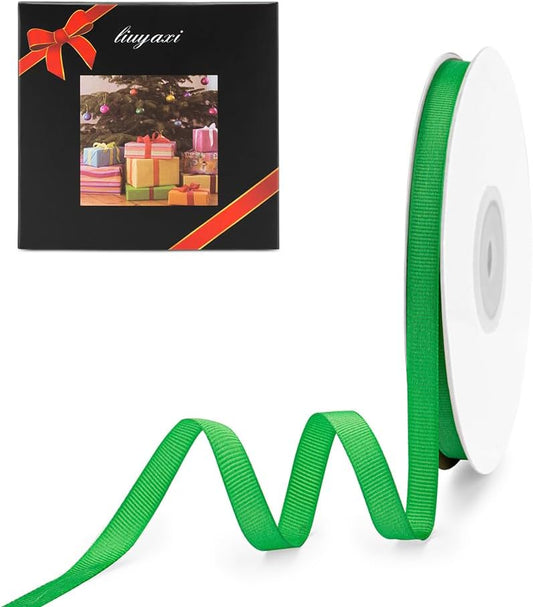 LIUYAXI 3/8" X 50 Yards Solid Green Grosgrain Ribbon, Perfect for Crafts, Wedding Decor, DIY Hair Accessories, Sewing, Gift Package Wrapping and More