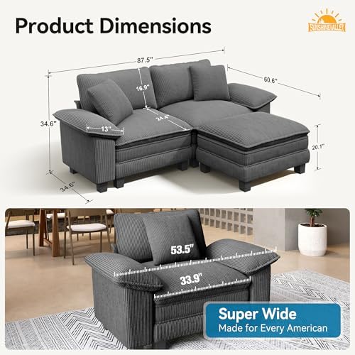 SUNSHINE VALLEY 3-Seat L Shaped Modular Cloud Couch Sectional Sofa Ottoman - Image 2