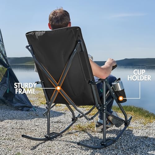 Portal Oversized Folding Rocking Camping Chair Portable 400 lbs Black - Image 6