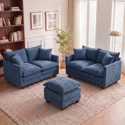 50'' Loveseat Sofa Set with Ottoman, Small Couch Set 2 Piece Cloud Love Seat by MUDANT