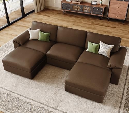 EASE MOOSE Sectional Couches for Living Room, U Shaped Sofa, Deep Brown - Image 3