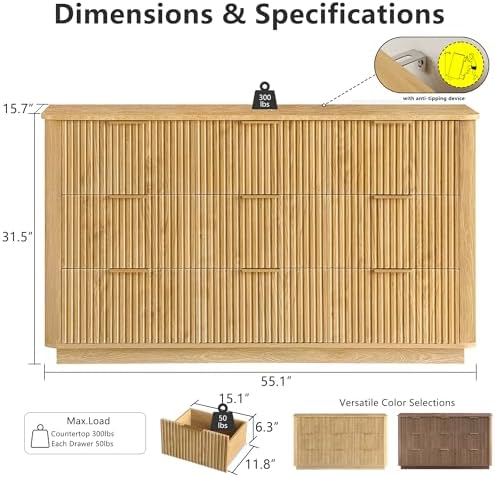 win2win 55" Fluted 9 Drawer Dresser - Image 2