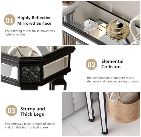 Black Mirrored Console Table, Modern Luxury Mirror Furniture - Image 3