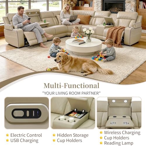Breathing Leather Reclining Sofa Set, Power Recliner Sectional Couch - Image 4