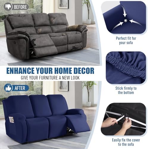 TAOCOCO Recliner Sofa Slipcover, 3 Pieces Polyester Fabric Stretch Sofa Covers - Image 4