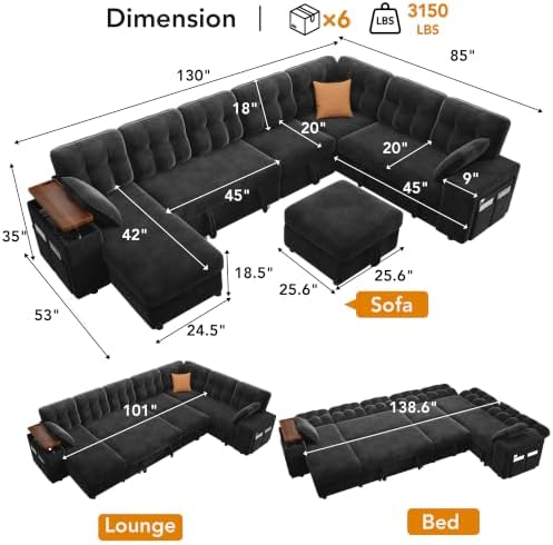 Vipbear 130" Modular Sectional Sleeper Sofa - Image 3
