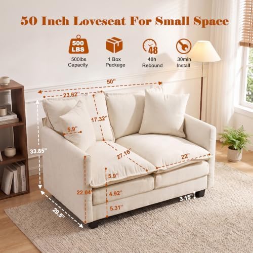 50'' Loveseat Sofa Set, Small Couch Set 2 Piece Cloud Love Seat - Image 2