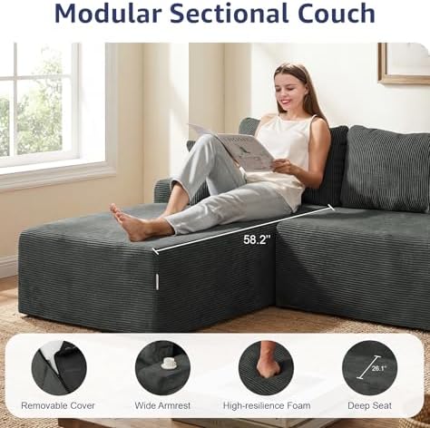 Hobestluk Boneless Couch Modular Sectional Sofa L-Shape Lounge Cloud Couch - Image 4