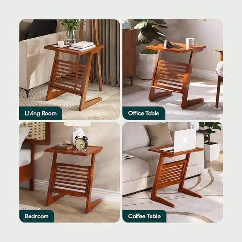 Bme Neil Nightstand Mid Century Modern Side Table, Rubberwood Nightstand - Image 7