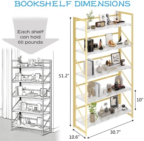 JSB 5 Tier No Assembly Folding Bookshelf, 30.7" Wide Foldable Storage Bookcase - Image 3