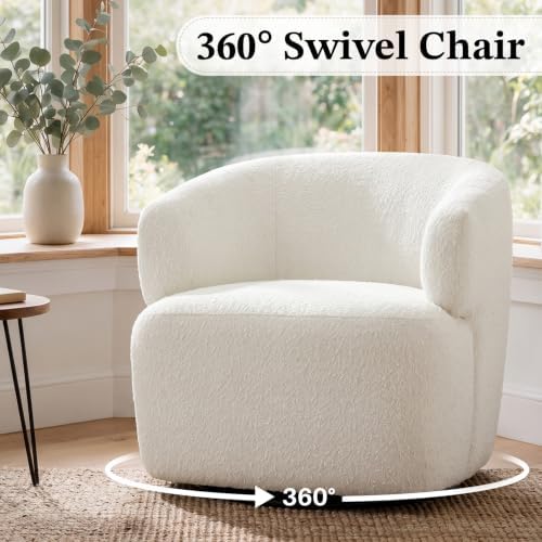 SOFTHION Swivel Accent Chair, Blend Boucle Barrel Chair - Image 4
