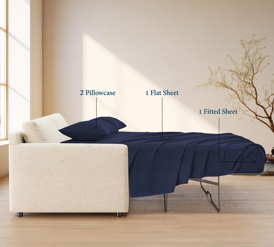 800 Series 100% Egyptian Cotton Sleeper Sofa Bed Sheet Set Stripe Full Size - Image 3