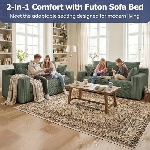 Boneless Couch for Living Room, 3 Seater Convertible Futon Sofa Bed Comfy Pull - Image 3