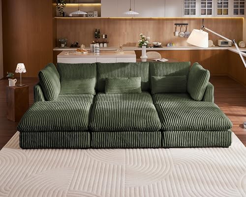 115" Oversize Corduroy Modular Sectional Sofa Couches by CHICHOUSE