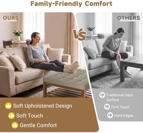 Befurtori Ottoman with Storage Bench, Linen Ottoman Coffee Table Gray Linen - Image 5