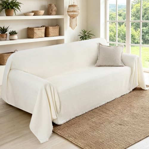 Couch Covers for 4 Cushion Sofa Cover 91" x 134" Cream White by Unknown