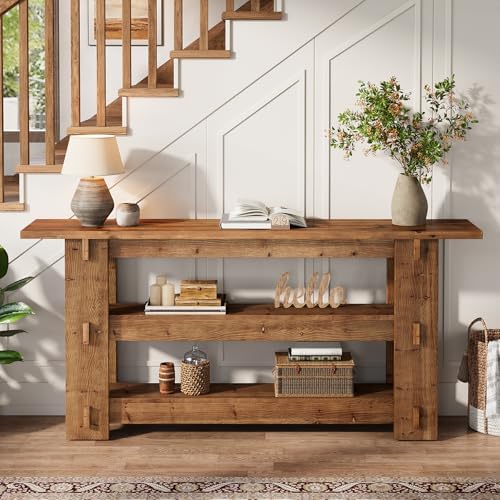 63" Solid Wood Console Table, Farmhouse Sofa Table Behind Couch - Image 6
