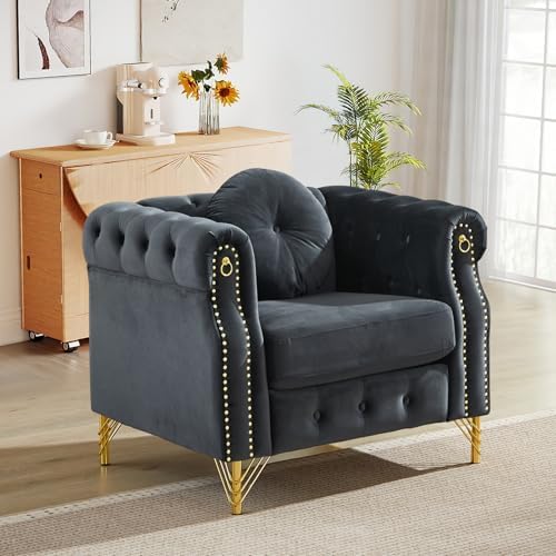 JEEOHEY Mid Century Modern Chesterfield Sofa Chair, Upholstered Button Tufted by JEEOHEY