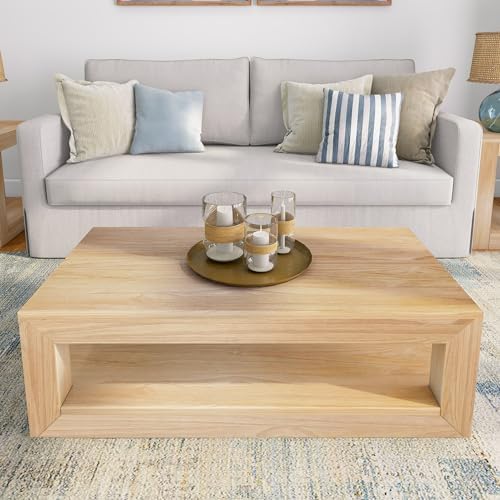 Plank+Beam Modern Coffee Table, Rectangular, 40 Inch, Blonde Wirebrush - Image 6
