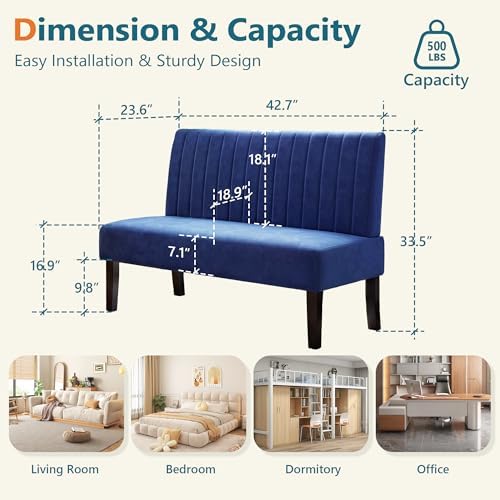 Navy Blue Velvet Armless Loveseat - Image 2