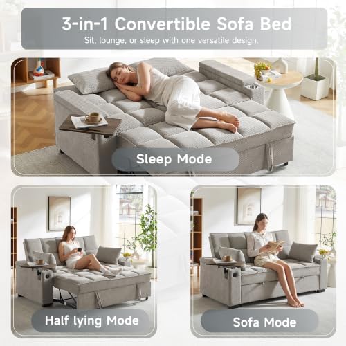Auvsoce 74" 3-in-1 Convertible Sleeper Sofa Bed, Pull Out Couch - Image 3
