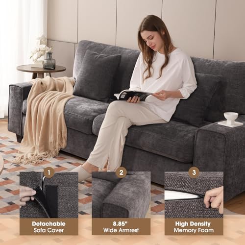 DOPEDIO 71.25" Modern Loveseat Sofa, Dark Grey, Couch - Image 3