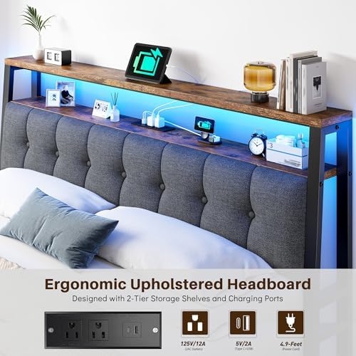 Homkdom King Bed Frame with Headboard & Charging Station - Image 3